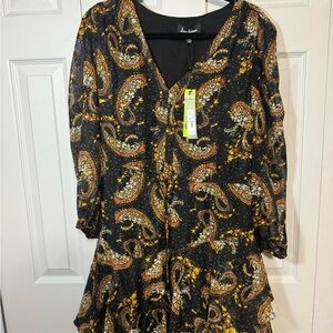 Sam Edelman Black and Gold Paisley Dress
